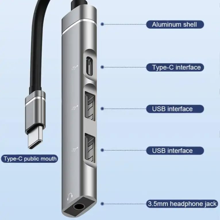 Alternative view of Ses Kartlı USB Hub Çoklayıcı Adaptör 4 in 1 Ses Kartlı USB/Type-c To USB 3.0, USB C ve 3.5mm Jak Çıkışlı Uyumlu Çevirici Adaptör Çok Portlu Çoklayıcı 4in1 USB HUB Gümüş Renk ZR615