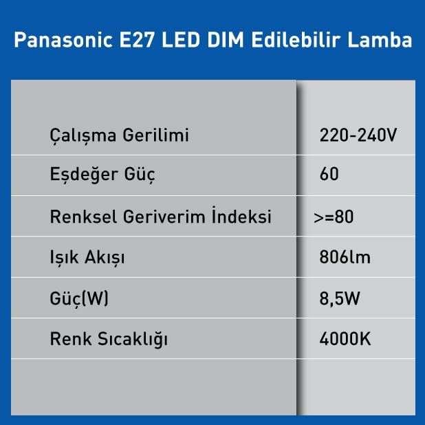 Alternative view of E27 LED Dim Lamba 8.5W 806LM 4000K