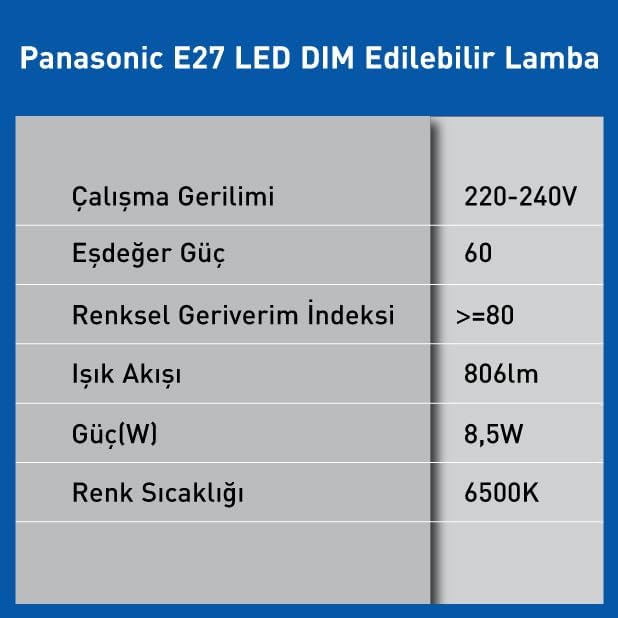 Alternative view of E27 LED Dim Lamba 8.5W 806LM 6500K