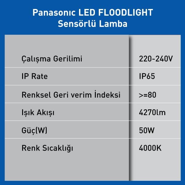 Alternative view of LED FLOODLIGHT SENSOR 50W 4270LM 4000K Kelvin-Sarı Işık