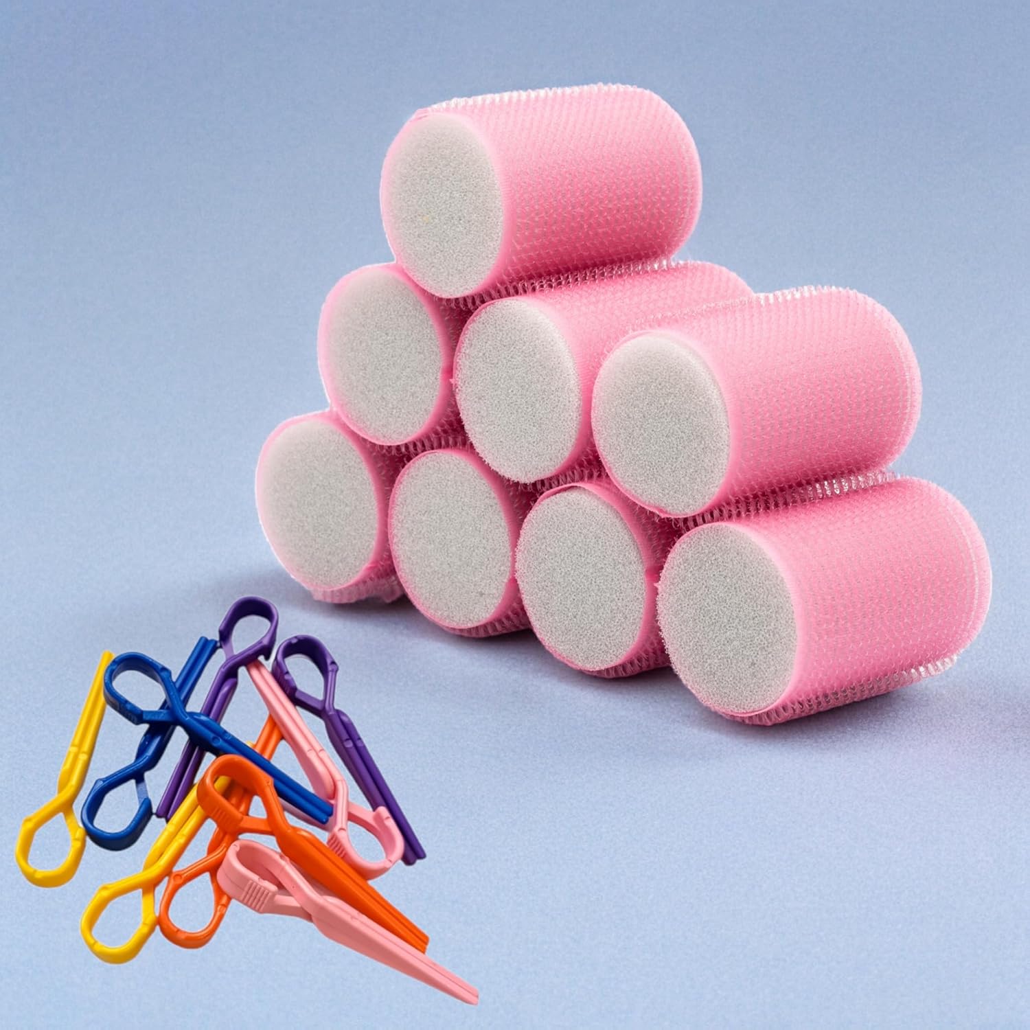 Alternative view of Croc 1207 Pembe Cırtlı Sünger Bigudi 8Li Çap 4Cm + 10Lu Plastik Saç Pensi