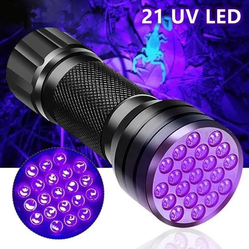 21 LED 395nm Güneş Işığı Eltraviyole UV El Feneri - Siyah Fener - Evcil Hayvan Otel Ev Temizlik Para Taş Mücevherat