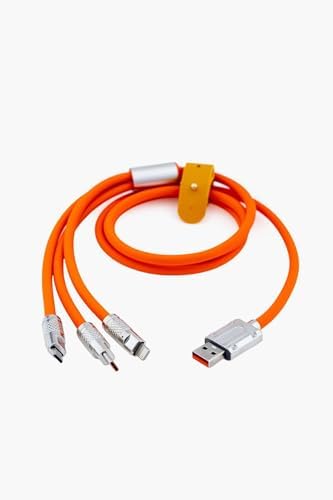 Alternative view of 6A 3in1 Type-C Sıvı Silikon Data Hızlı Şarj Kablosu - Bakır Döşeme - Katlanmaz Kırılmaz Dayanıklı Kablo Turuncu