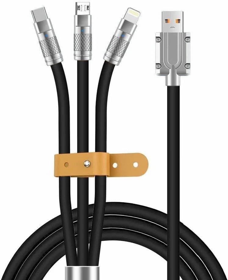 6A 3in1 Type-C Sıvı Silikon Data Hızlı Şarj Kablosu - Bakır Döşeme - Katlanmaz Kırılmaz Dayanıklı Kablo Siyah