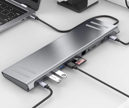Alternative view of 14in1 Type-C to İstasyonu 14'ü 1 arada HDMI VGA PD(3.0), 4 * USB, 2 * USB C, 10 / 100M Gigabit 14 in 1 Uyumlu Adaptör 9199A