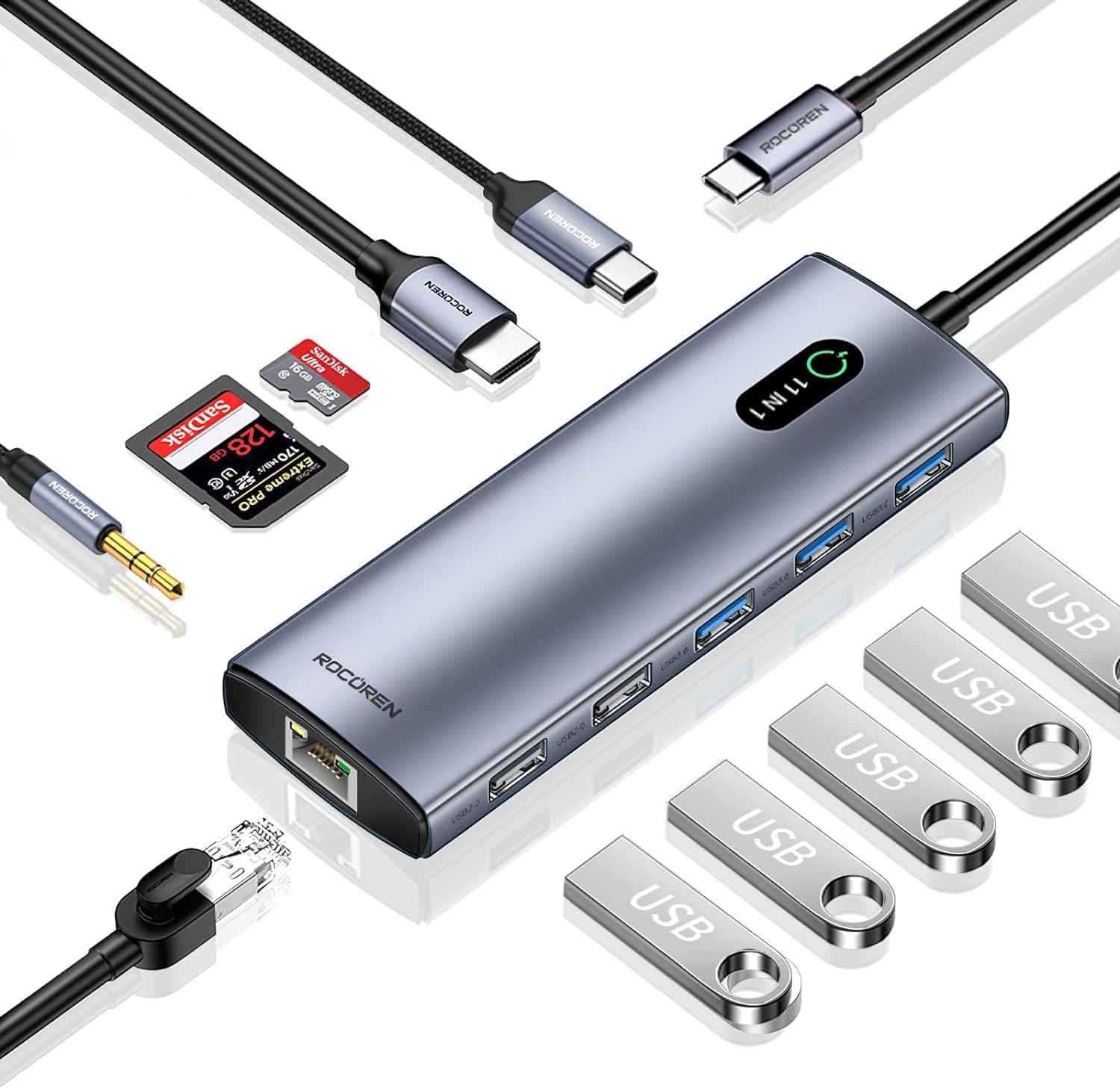 11 Portlu 4K 30Hz HDMI Gigabit Ethernet SD TF Kart Okuyuculu 3.5mm USB Hub Çoklayıcı