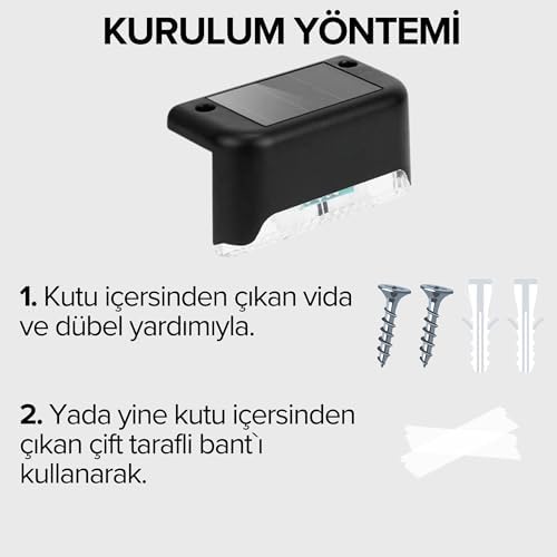 Solar Güneş Enerjili Su Geçirmez 4'lü Bahçe, Merdiven, için Köşebent Led Lamba 3200K Günışığı (Standart, Adet, 4)