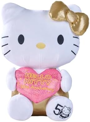 109280151, Hello 50. Yıldönümü, 30cm, Altın Kıyafetli Hello Peluş Figür, Işıltılı Bir Kalp, Özel Hediye Kutusuyla
