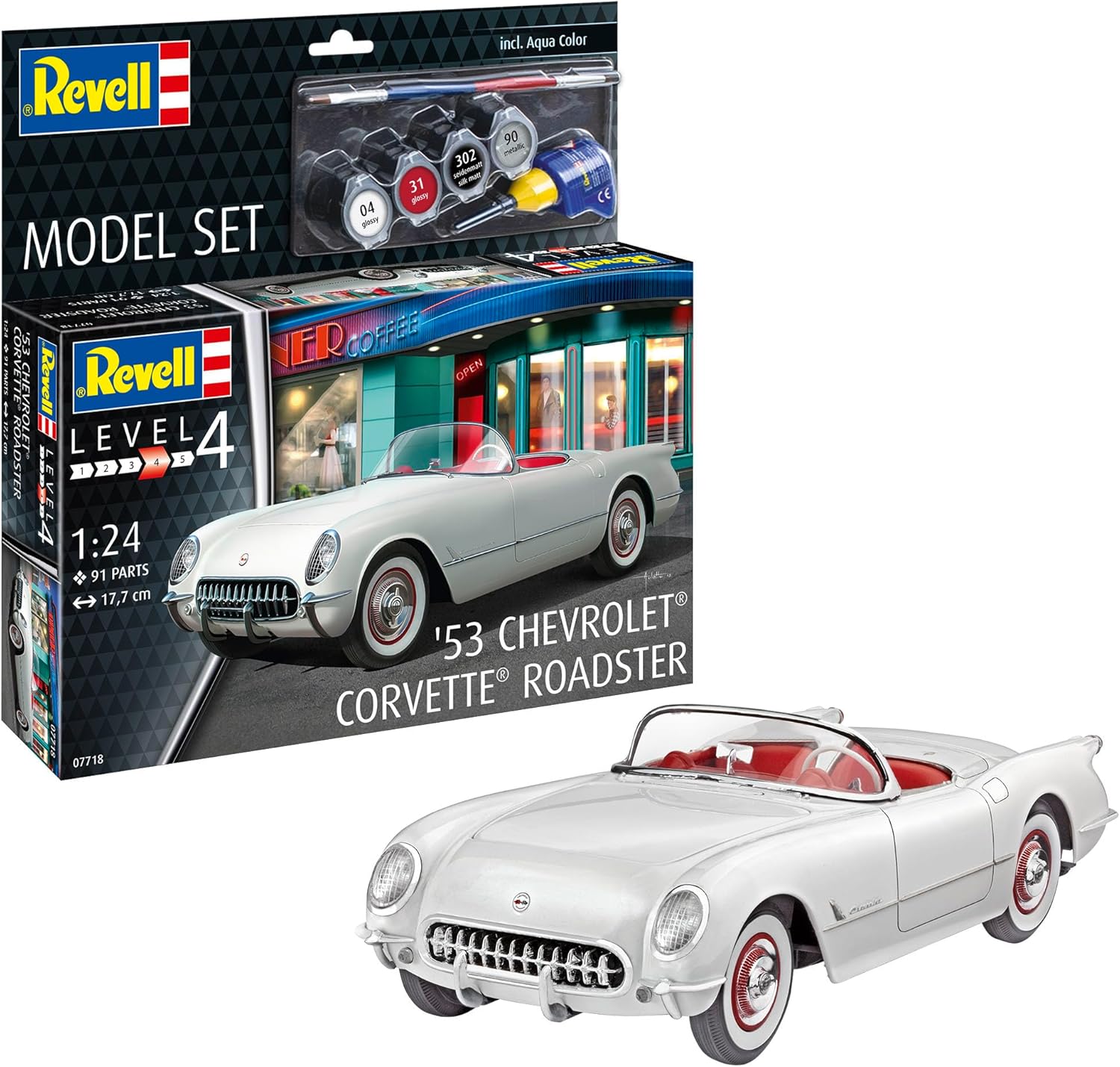 Alternative view of Model Set 67718 '53 Chevrolet® Corvette® Roadster 1:24 Ölçekli Yapısız/Boyasız Plastik Model Kiti Contacta Profesyonel Tutkal, Boya Fırçası ve Seçilmiş Aqua Renkli Boyalar
