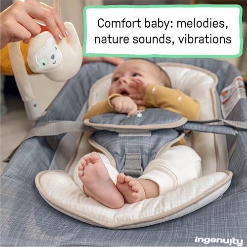 Ingenuity Happy Belly Baby Zıpzıp Koltuk Ve Salıncak, Göbek Masajı Ve Titreşim, Huzursuzluğu Yatıştırmaya Ve Rahatlatmaya Yardımcı Olur, Müzik, Pelüş Tembel Hayvan Oyuncağı, 0-6 Ay, Gri,