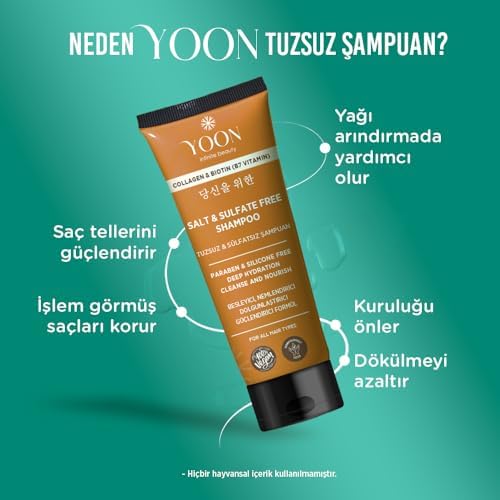 Alternative view of YOON 2'li Vegan Tuzsuz Şampuan & Saç Bakım Maskesi 250ml, Hyaluronik Asit, Keratin, Kolajen ve Biotin İçerikli Besleyici, Onarıcı 2'li Saç Bakım Seti