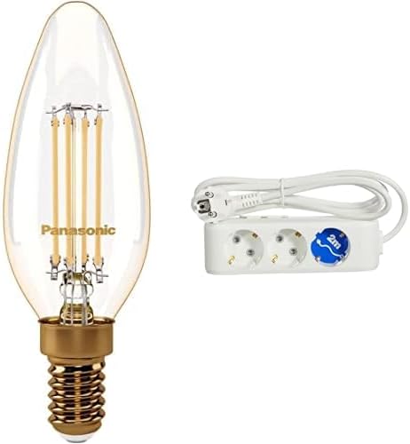 E14 Led Filament Lamba, Sarı Işık (2000K), 4W, 360 Lümen + Üçlü Priz Topraklı Kablolu Çocuk Korumalı 2 Mt