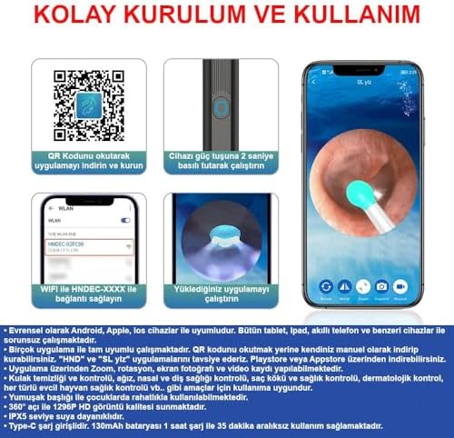Alternative view of Kablosuz Wifi Kulak Temizleme Kamerası - Ios Uyumlu 1296P HD LED Otoskop Kamera