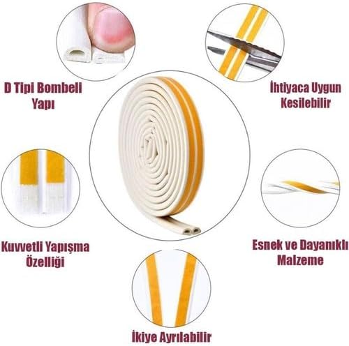 Kapı Pencere Bandı Fitili Yapışkanlı Soğuk Izolasyon Bant 3x2=6 Metre (Beyaz) 1 Kapı İçin İdeal Boyut