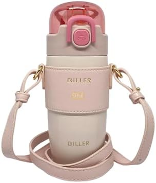 360ml Moda Deri Kılıflı Pipetli Askılı Pastel Renkli Paslanmaz Çelik Termos Matara (Pembe)