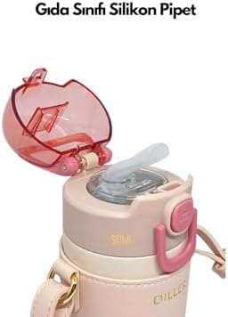 Alternative view of 360ml Moda Deri Kılıflı Pipetli Askılı Pastel Renkli Paslanmaz Çelik Termos Matara (Pembe)