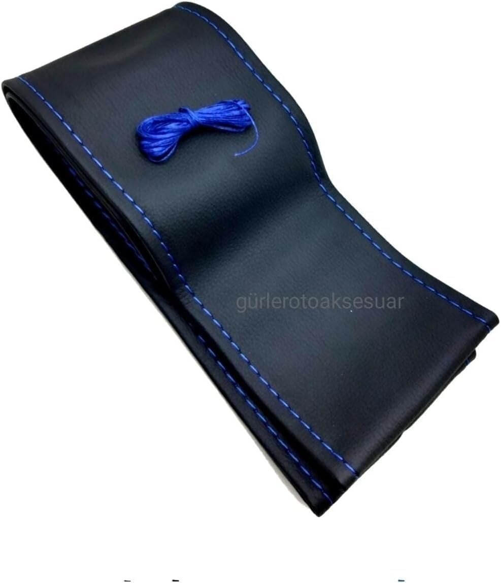 Dikmeli Direksiyon Kılıfı Soft Siyah Deri-mavi Ipli (38cm-10cm)