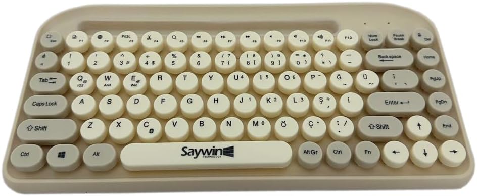 Alternative view of Saywin Bluetooth Klavye Renkli Retro Kablosuz Klavye Daktilo Görünümlü Tuş Tasarımı Şık ve Kullanışlı Telefon Koyma Gözü Pilli Türkçe Q Klavye SW-05 (Krem)