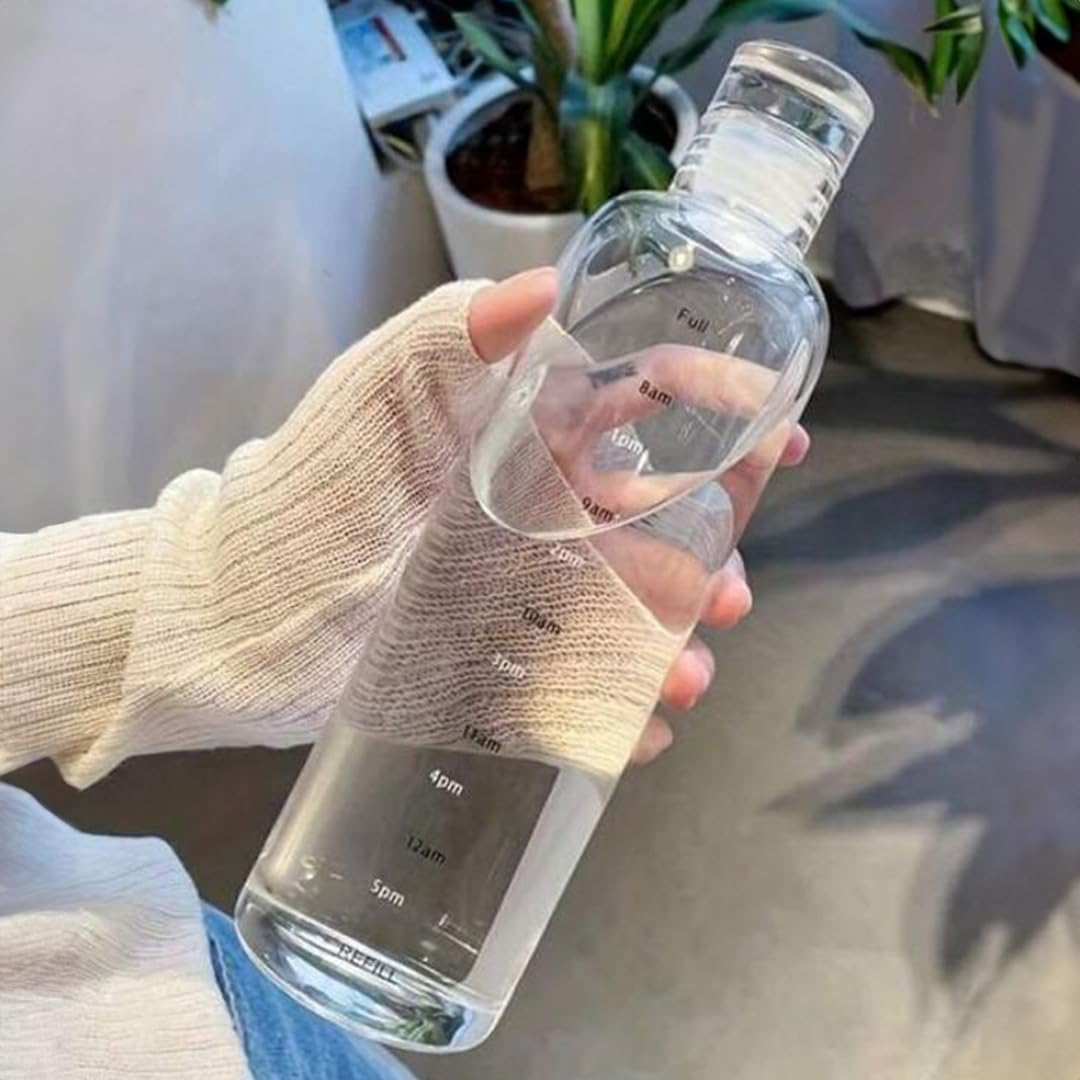 Alternative view of 2407 Borosilikat Cam Su Şişesi - Su İçme Saatli Dereceli Matara Suluk - Başucu Sürahisi Şeffaf 750 mL