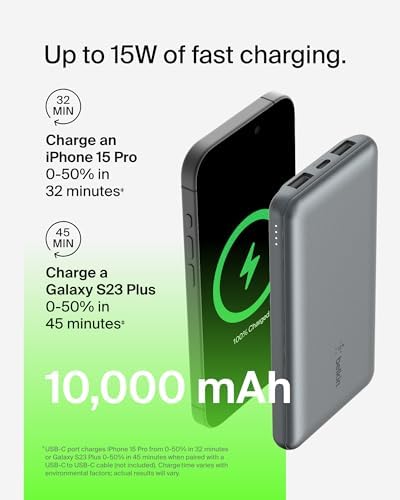 10000mAh powerbank, 1 USB-C portu ve 2 USB-A portu bulunan 10K USB-C taşınabilir şarj cihazı,, Galaxy, AirPods, iPad için 15W'a kadar şarj sağlayan pil takımı - Uzay Grisi