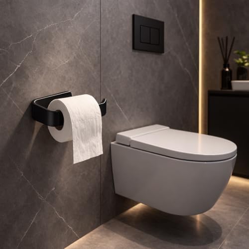 Banyo Yapışkanlı Lüks Tasarım Lamalı Tuvalet Kağıtlığı Siyah
