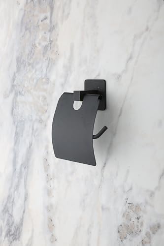 Banyo Kare Siyah Yapışkanlı Kapaklı Tuvalet Kağıtlığı Wc Kağıtlık Tuvalet Kağıdı Askısı