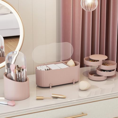 Soft 3 Adet Makyaj Kozmetik Takı Aksesuar Mücevher Makyaj Fırça Düzenleyici Çok Amaçlı Banyo Mutfak Ofis Masa Organizer Seti (Rose)