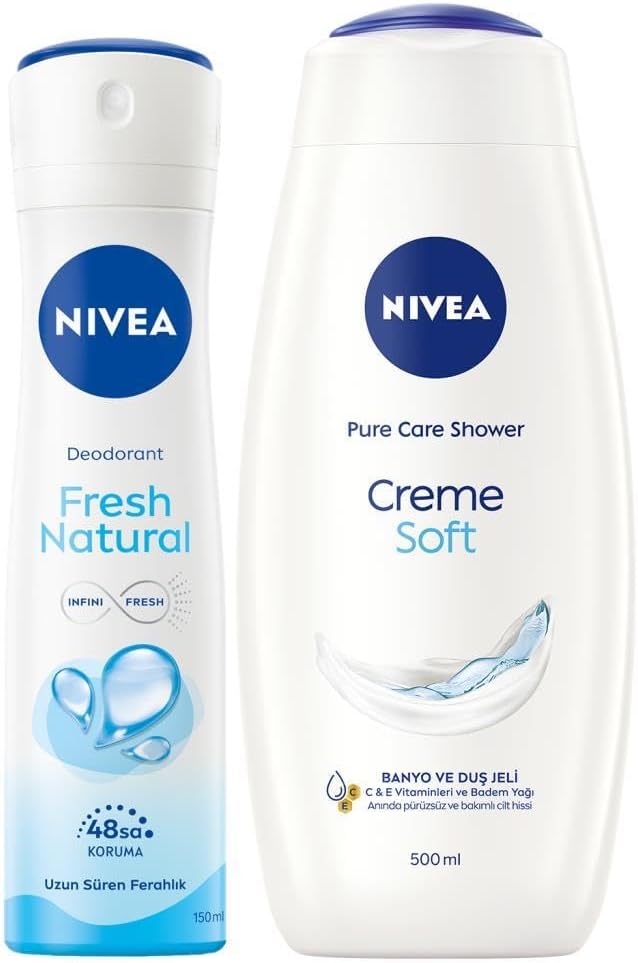 Creme Soft Banyo ve Duş Jeli 500ml ve Kadın Sprey Deodorant Fresh Natural 150ml, 48 Saat Ter Karşıtı
