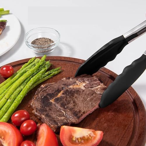 Alternative view of Siyah Silikon Uçlu Mutfak Maşası - 23 cm, Asma kilit sistemli paslanmaz çelik sap, Kolay Kavrama, Mangal, Salata, Makarna, Barbekü, Kamp için Uygun