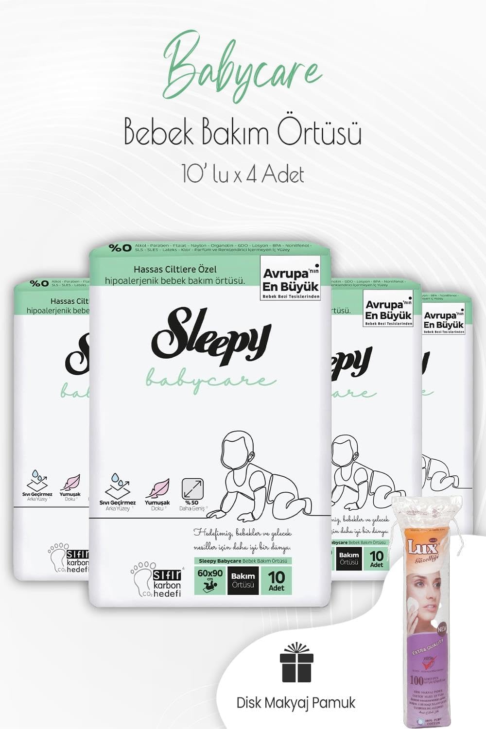 Alternative view of Babycare Bebek Bakım Örtüsü 10'lu x 4 Adet ve Disk Pamuk