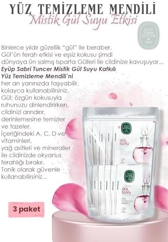 Mistik Gül Suyu 90'lı Yüz Temizleme Mendili ve Pamuk Hediyeli