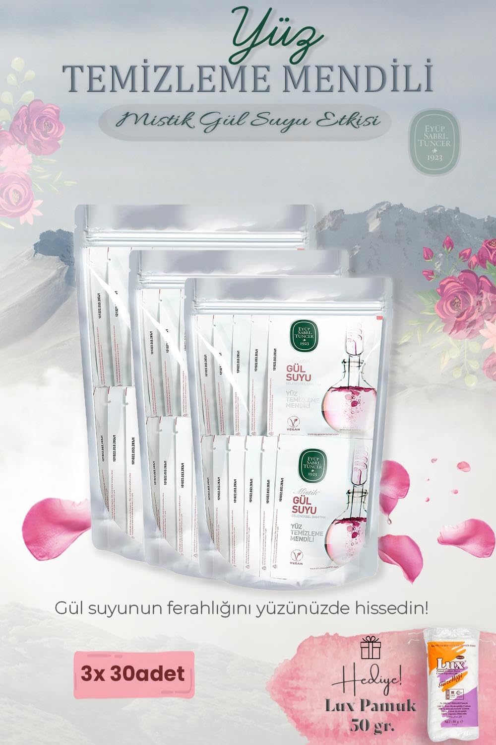 Alternative view of Mistik Gül Suyu 90'lı Yüz Temizleme Mendili ve Pamuk Hediyeli