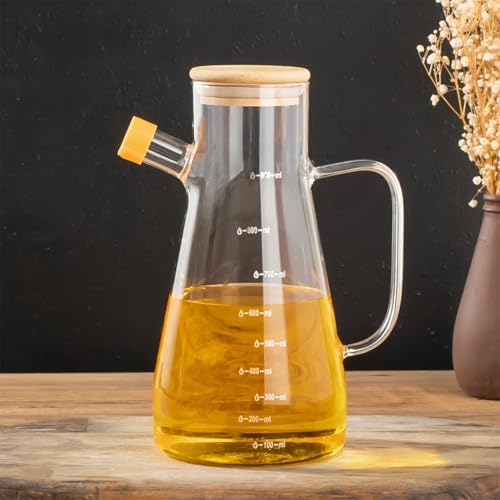 401275 Alisa Bambu Kapaklı Borosilikat Ölçekli Cam Yağlık Silikon Tabanlı Dereceli Yağdanlık 800 mL