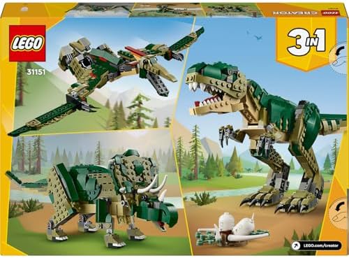 Alternative view of Creator 3’ü 1 Arada T. rex 31151 – 9 Yaş ve Üzeri Dinozor Tutkunları için Triceratops ve Pterodactyl Modelleriyle Yaratıcı Oyuncak Yapım Seti, Çocuklar için Hediye Fikri (626 Parça)
