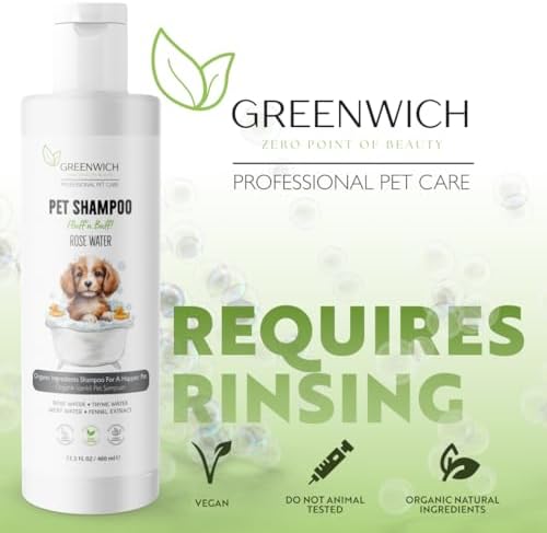 Greenwich Organik İçerikli Kedi Köpek Şampuanı 400 ml | Pati ve Vücut | Tüy Dökme Karşıtı, Tahriş ve Koku Giderici | Bit, Pire, Kene, Parazit Uzaklaştırıcı | Kaşıntı Giderici | Vegan