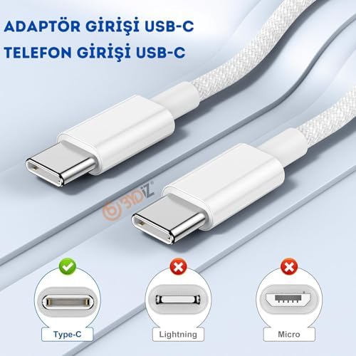 Alternative view of USB-C to USB-C Hızlı Şarj Kablosu Type-C 60W PD, 1m Örgülü Şarj Kablosu; 15 16 Pro Max, S24 S23 Ultra, iPad Pro ve USB-C Cihazlarla Uyumlu - Bydiz