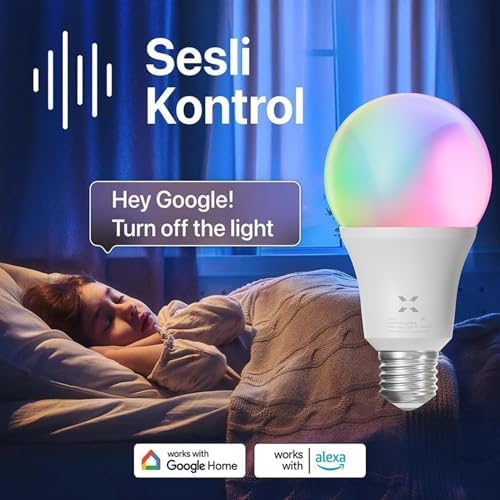 Smart Akıllı Wi-Fi Led Akıllı RGB Ampul Mobil Uygulama Denetimli ve Alexa Uyumlu Çok Renkli Lamba (1 Adet) X7021