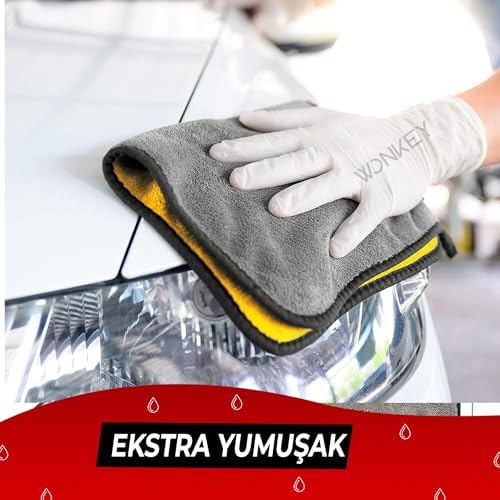 - Ultra Kalın Mikrofiber Oto Araba Yıkama Kurulama Havlusu 60x30 cm, Orta Boy Çift Katlı Araç Kurutma ve Torpido Silme Bezi (Sarı-Gri)