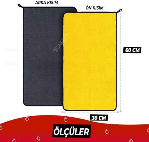 Alternative view of - Ultra Kalın Mikrofiber Oto Araba Yıkama Kurulama Havlusu 60x30 cm, Orta Boy Çift Katlı Araç Kurutma ve Torpido Silme Bezi (Sarı-Gri)