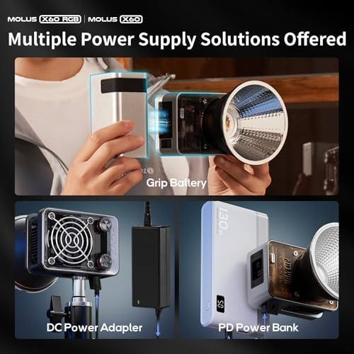 MOLUS X60 COMBO COB LED Video Işığı 60W İki Renkli 2700-6500K Difüzörlü APP Kontrolünü Destekler Bir Pil