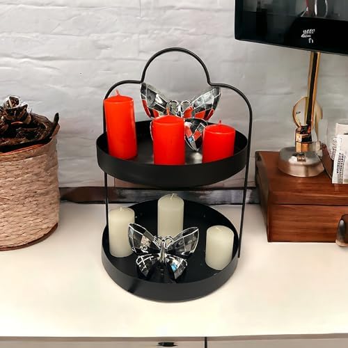 24 cm Yuvarlak Siyah İki Katlı Banyo Mutfak Makyaj Organizer Rafı Model 1