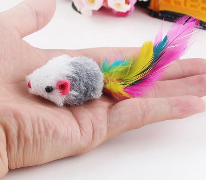 Hışırtılı Tüylü Mini Fare Kedi Oyuncağı - 4 Adet