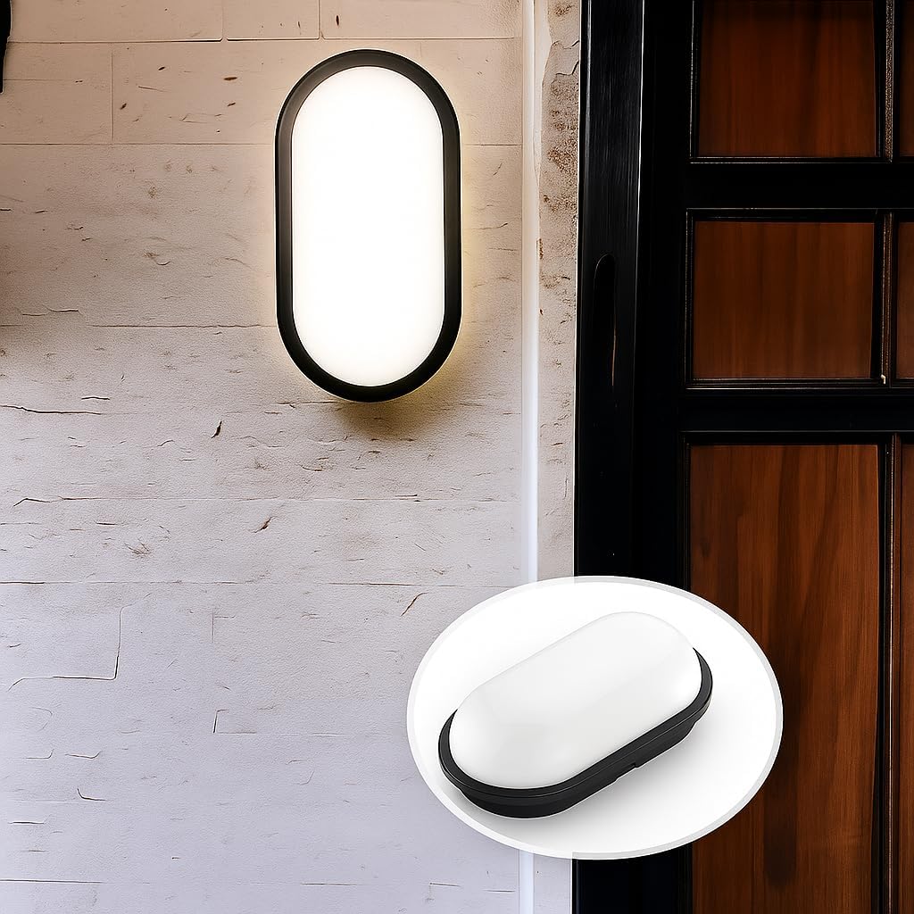 Alternative view of 15W Siyah IP65 Oval LED Tavan ve Duvar Lambası | 1500 Lümen Beyaz Işık | Su ve Toz Geçirmez Banyo Bahçe Balkon Aydınlatma Armatürü 220V