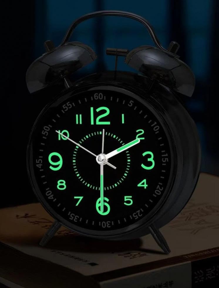 Akar Saniyeli Büyük Boy Nostaljik Analog Çalar Saat - Fosforlu Işıklı Alarmlı Yüksek Ses Hediyelik Saat Siyah