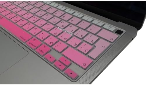 Alternative view of MacBook Air 13.6–15.3 ve Pro 14–16 Uyumlu Rusça Klavye Koruyucu Silikon İnce Hafif Gradient Kaplama Toz Sıvı Koruyucu UK Ters L Enter M1–M5 Uyumlu Pembe