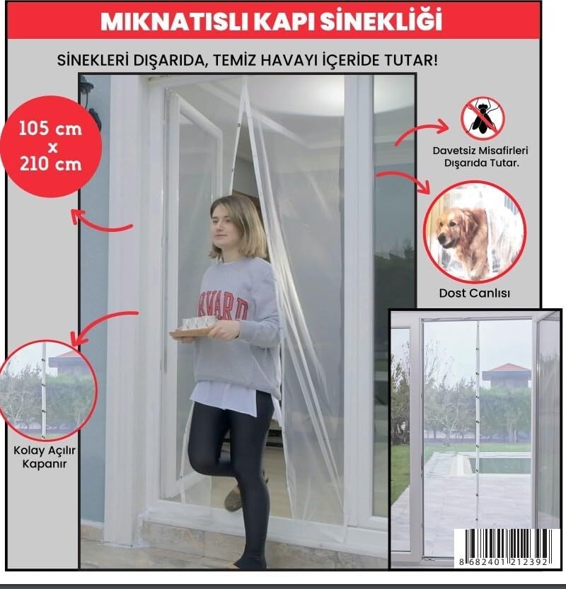 Alternative view of Mıknatıslı Kapı Sinekliği, Sinek Böcek Tutucu, Beyaz Tül Sineklik, Sivrisinek Ağı, Balkon Kapısı, Sürgülü Kapı, Teras Kapısı İçin Mıknatıslı Perde 105 CM