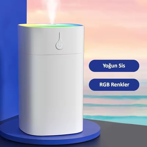 H2O Humidifier 400ml, Ultrasonik Hava Nemlendirici ve Aroma Difüzörü, Etkili Buhar Makinesi (Beyaz)