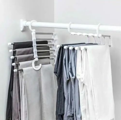 2 Katlı Katlanabilir 5'li Pantolon Askısı,Pantolon,Kravat,Etek İçin Organizer Askı (Siyah)