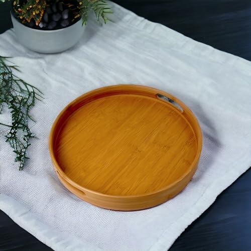 35cm Yuvarlak Bambu Servis Tepsisi, Ahşap Yuvarlak Tepsi, Bambu Tepsi (35cm*35.cm*6cm)