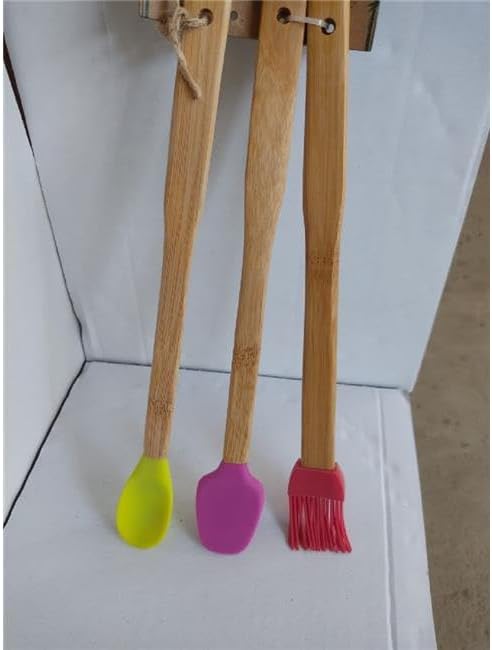 3'lü Spatula Seti,Ahşap Saplı Silikon Spatula Seti
